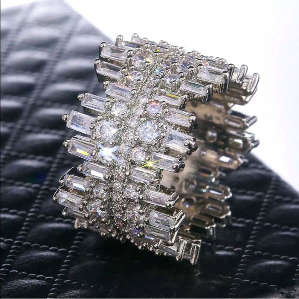 NEW White Sapphire 925 Wedding Band Ring - Picture 2 of 5